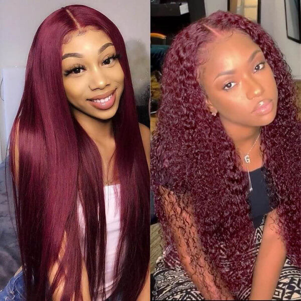 Straight/Curly/Body Wave Burgundy Virgin Hair 180% Density Lace Front Wigs