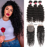 Deep Wave 3pcs Bundles with 5x5 Closure Remy Human Hair Weave with Closure