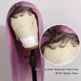 Ombre #4/Purple Straight Lace Front Wigs 100% Virgin Human Hair with Baby Hair