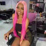 Ombre Pink Straight Transparent Lace Front Wigs 12A Virgin Human Hair