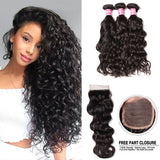 Natural Wave 3pcs Bundles with 4x4 Closure Remy Human Hair Weave with Closure