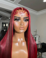 Long Straight Red Lace Front Wigs 12A Virgin Human Hair Burgundy Wigs