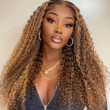 Highlight Curly Remy Hair 200% Density Lace Front Wigs 100% Human Hair