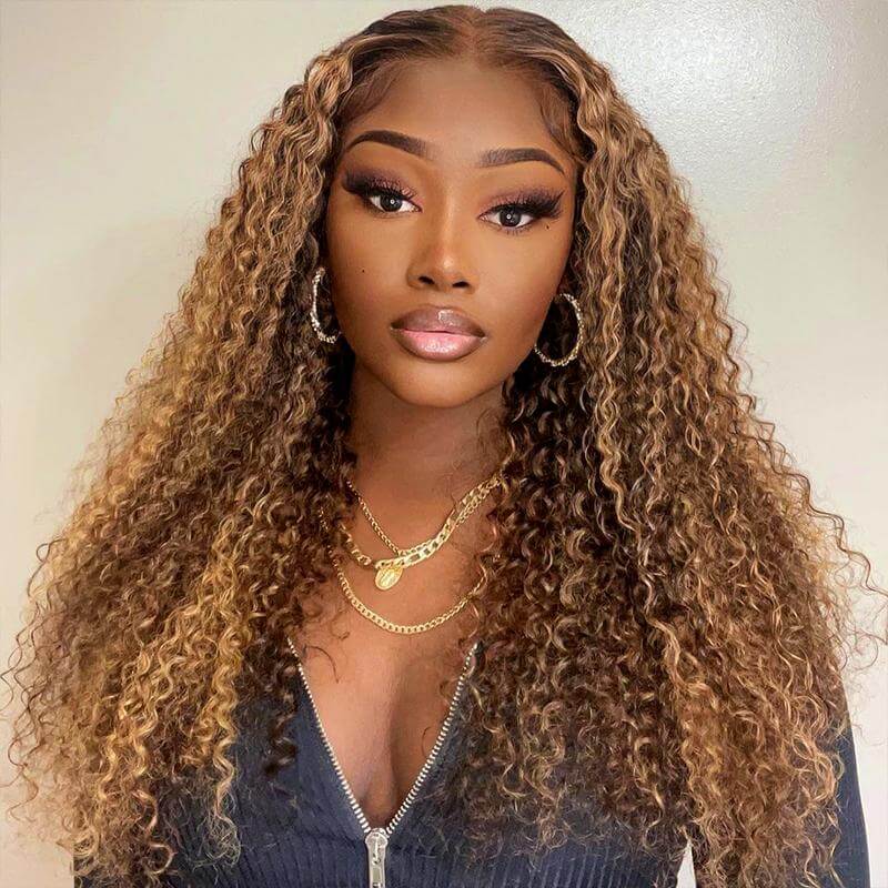 Highlight Curly Remy Hair 200% Density Lace Front Wigs 100% Human Hair