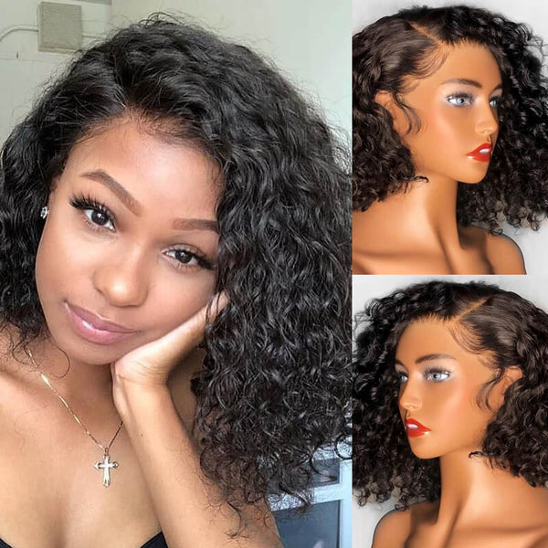 Curly Bob 100% Virgin Human Hair Lace Front Wigs For Black Women