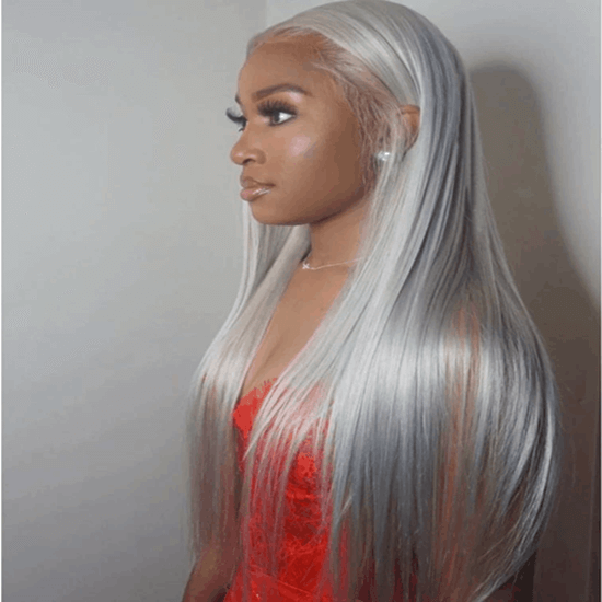 Silver Gray Straight Lace Front Wigs 100% Virgin Human Hair Grey Wigs