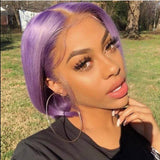 Lavender Purple Cute Bob Lace Front Wigs 100% Virgin Human Hair Wigs