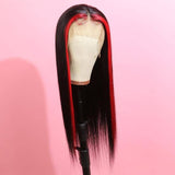 Long Straight Remy Hair with Red Highlight Lace Front Wigs for Black Women