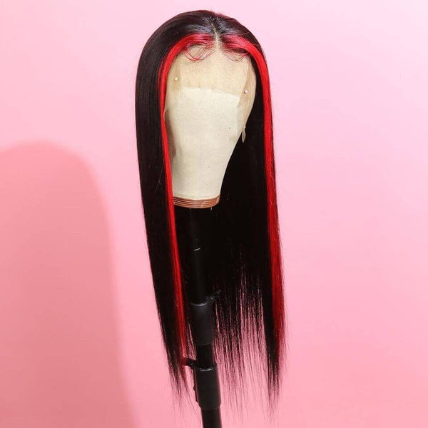 Long Straight Remy Hair with Red Highlight Lace Front Wigs for Black Women