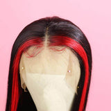 Long Straight Remy Hair with Red Highlight Lace Front Wigs for Black Women