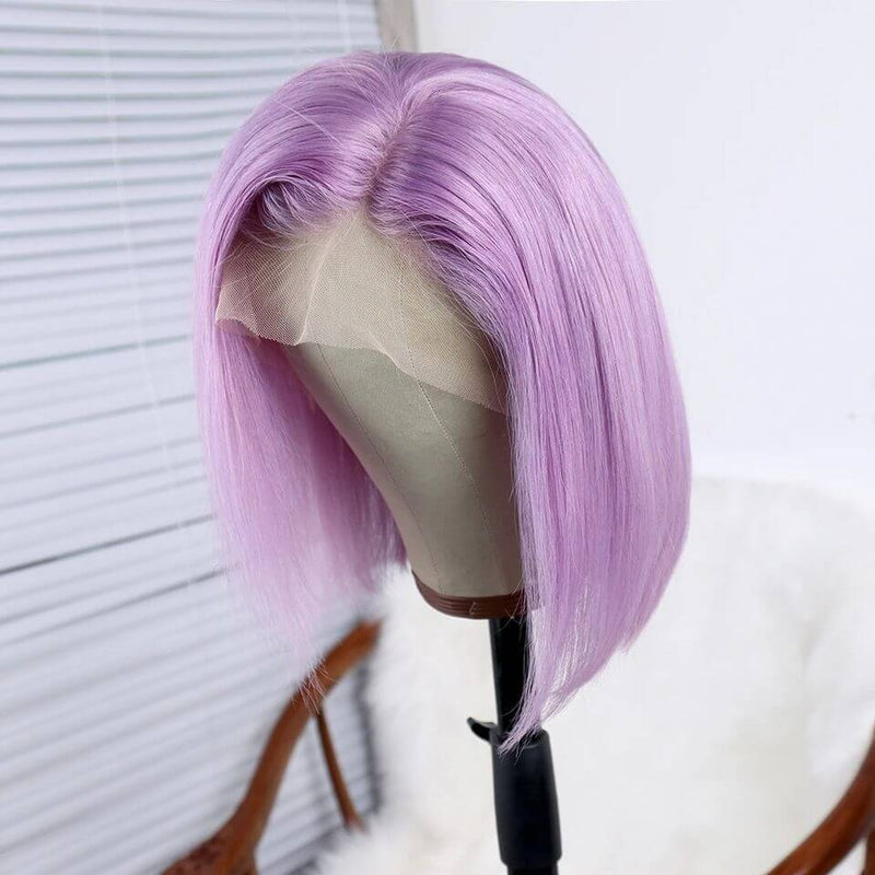 Lavender Purple Cute Bob Lace Front Wigs 100% Virgin Human Hair Wigs