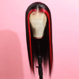 Long Straight Remy Hair with Red Highlight Lace Front Wigs for Black Women