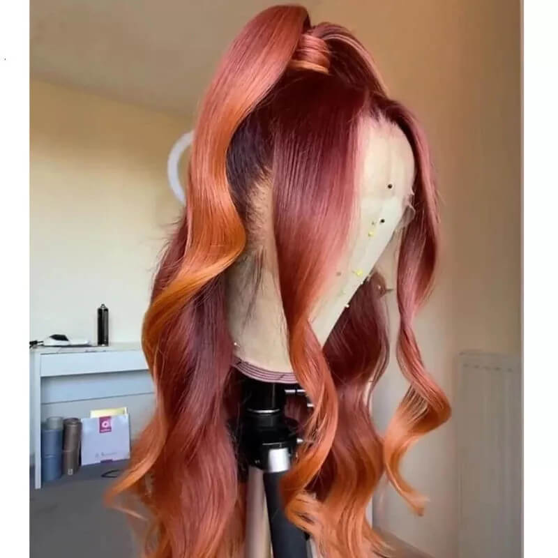 Brown&Orange Ginger Highlight Brown Colored Body Wave Lace Front Wigs
