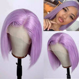 Luxurious Lavender Purple Short Bob Lace Front Wigs 100% Virgin Human Hair Wigs