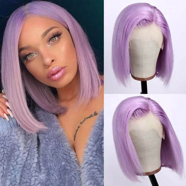 Luxurious Lavender Purple Short Bob Lace Front Wigs 100% Virgin Human Hair Wigs