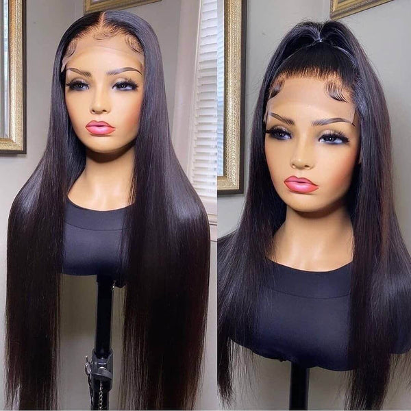 Long Silk Straight Virgin Human Hair Lace Front Wigs For Black Women