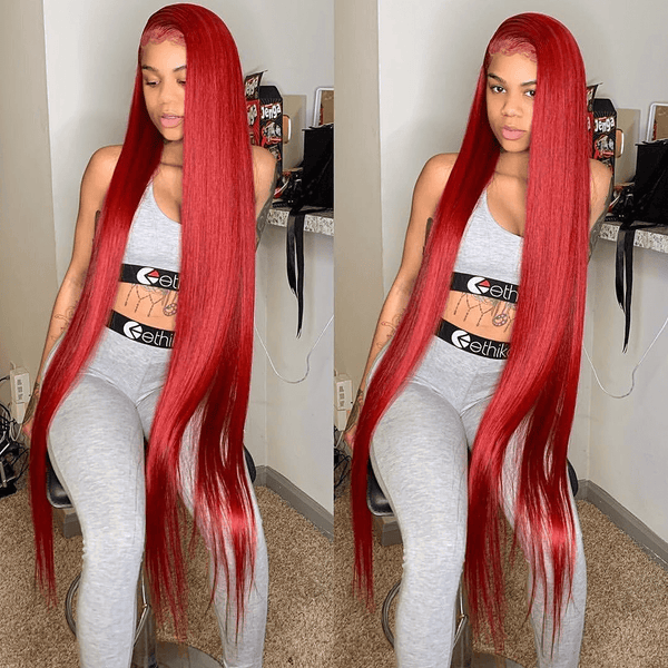 Long Straight Red 13x4 Lace Front Wigs 100% Virgin Human Hair Wigs