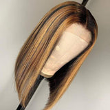 Honey Brown Piano Highlights Colored Straight Bob Lace Frontal Wig