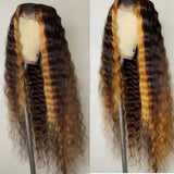 Highlight Wave 100% Virgin Human Hair Lace Front Curly Wigs with Baby Hair