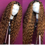 Ombre Brown Long Curly Hair 100% Virgin Human Hair Lace Front Wigs