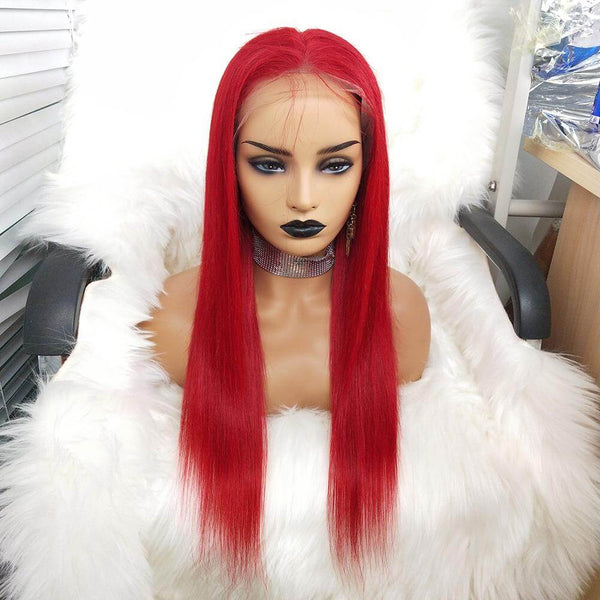 Long Straight Red 13x4 Lace Front Wigs 100% Virgin Human Hair Wigs