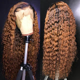 Ombre Brown Long Curly Hair 100% Virgin Human Hair #27 Lace Front Wigs