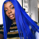 Straight Blue Lace Front Wigs 100% Virgin Human Hair with Baby Hair