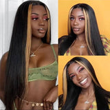 Long Highlight Straight Remy Hair Lace Front Wigs For Black Women