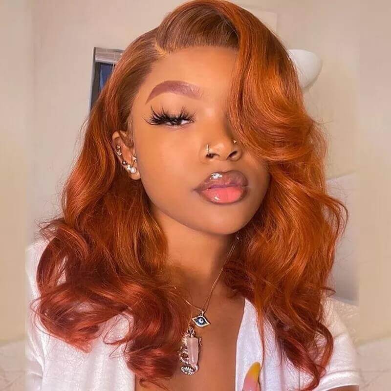 Orange Wave Long Hair Lace Front Wigs 100% Virgin Human Hair Wavy Wigs