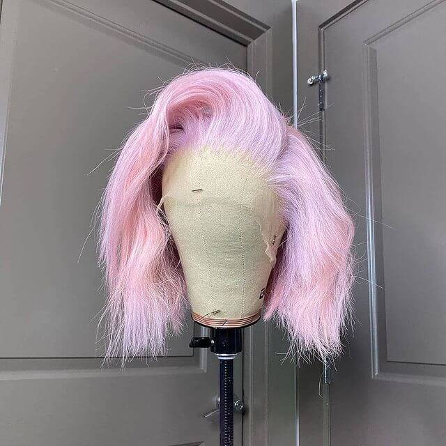 Light Pink Short Bob Lace Front Wigs 100% Virgin Human Hair with Baby Hair