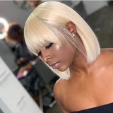 Short Bob 613 Blonde Wigs 100% Virgin Human Hair Lace Front Wigs with Bangs