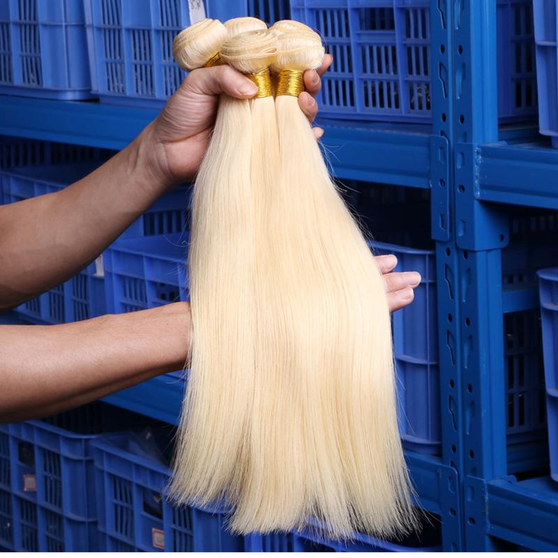 613 Blonde Straight Human Hair Brazilian Virgin Hair 3PCS