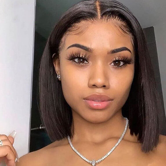 Silk Straight Bob Transparent Lace Front Wigs 100% Virgin Human Hair