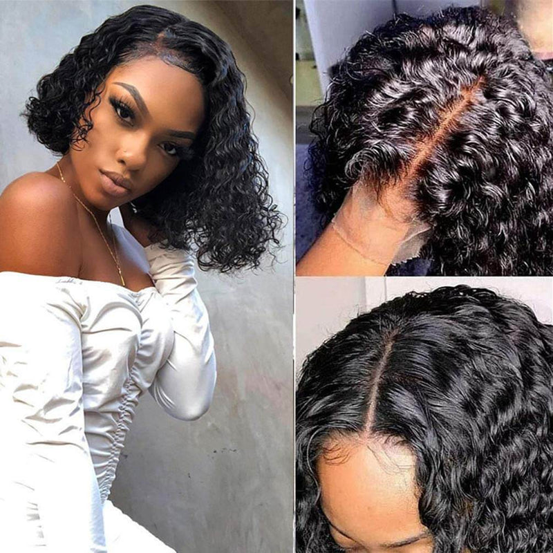 13x6 Curly Bob Lace Front Virgin Human Hair Wig Pre-Pluceked with Baby Hair