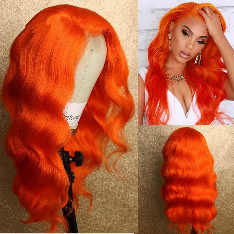 Luxurious Bright Orange Body Wave Lace Front Wigs 12A Virgin Human Hair Wigs