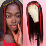 Long Straight Remy Hair with Red Highlight Lace Front Wigs for Black Women