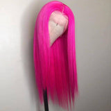 Rose Pink Straight Lace Front Wigs 12A Virgin Human Hair Dark Pink Wigs