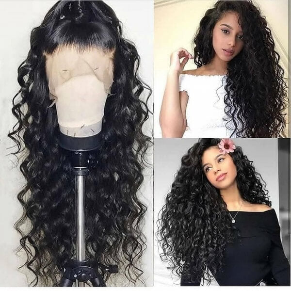 Water Wave Virgin Hair 180% Density Transparent Lace Front Human Hair Wigs