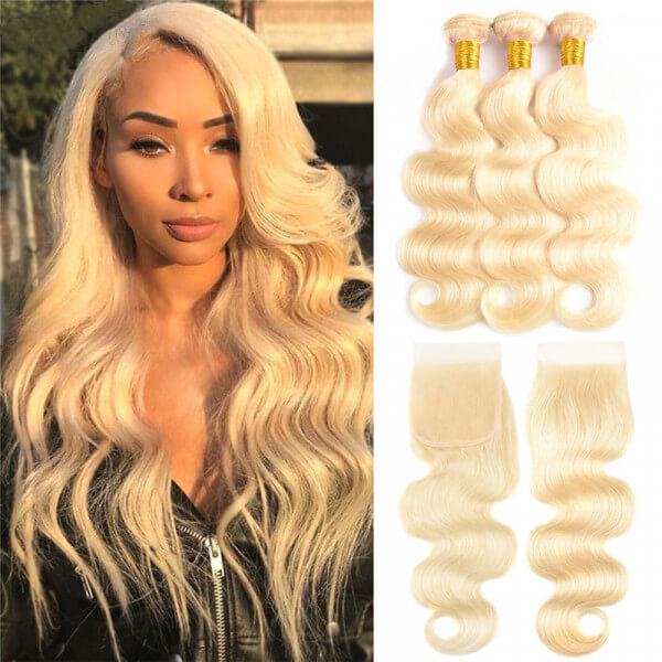 Brazilian 613 Blonde Body Wave 4x4 Closure with 3 PCS Top Quality Bundles