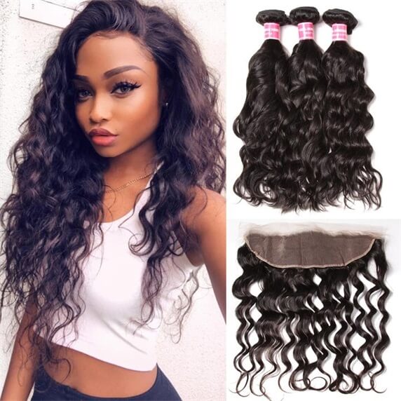 Brazilian Natural Wave 13x4 Ear to Ear Lace Frontal with 3 PCS Top Quality Bundles