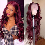 99J Body Wave Lace Front Wigs 100% Virgin Human Hair Burgundy Wigs