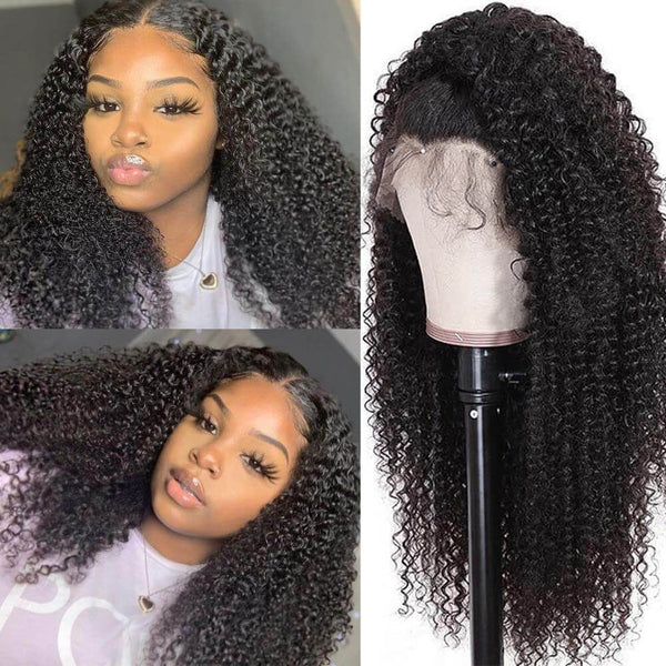 Kinky Curly Virgin Hair 200% Density Transparent Lace Front Human Hair Wigs