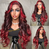 Long Highlight Red Burgundy Body Wave Lace Front Wigs 100% Virgin Human Hair