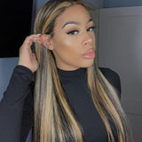 Straight Highlight Transparent Lace Front Wigs 100% Virgin Human Hair