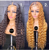 Natural Black/Ombre Blonde Deep Wave 13x4 Lace Front Wigs with Baby Hair