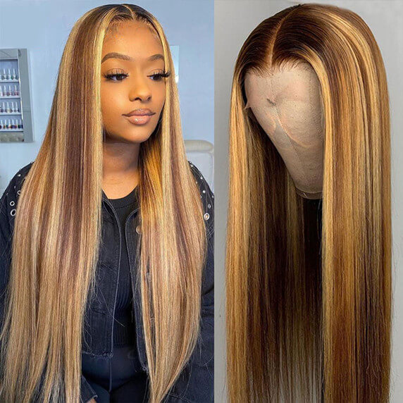 Classic Straight Highlight 180% Density Lace Front Wigs 100% Virgin Human Hair