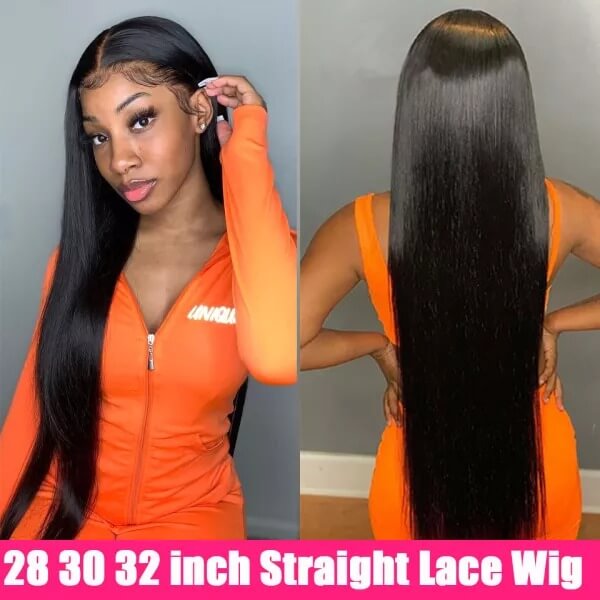 Straight Long Silk Virgin Hair 180% Density Transparent Lace Front Wigs