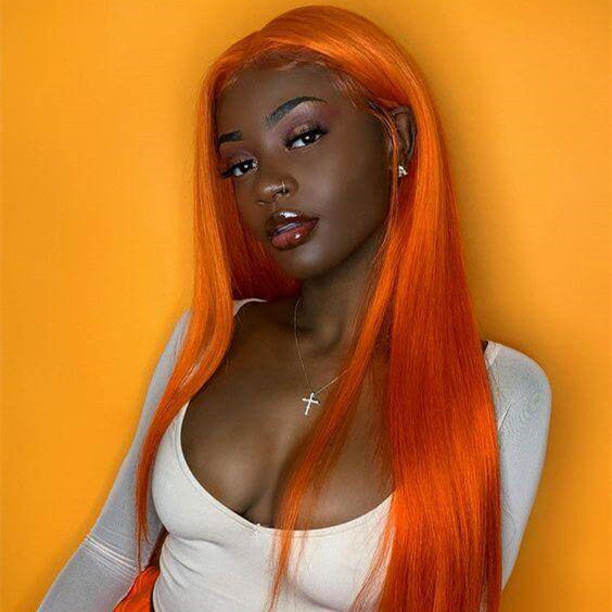 Bright Orange Straight Lace Front Wigs 100% Virgin Human Hair with Baby Hair