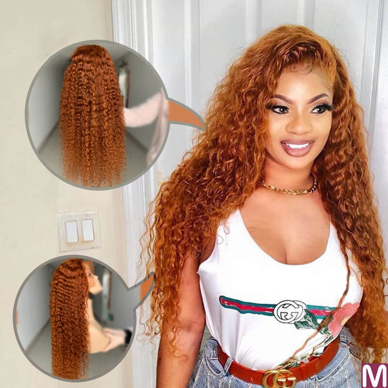 13x6 Orange Curly Lace Front Wig 100% Virgin Human Hair Ginger Wig