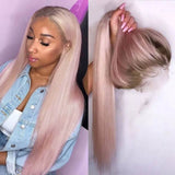 Ombre #4/Pink Straight Lace Front Wigs 100% Virgin Human Hair with Baby Hair